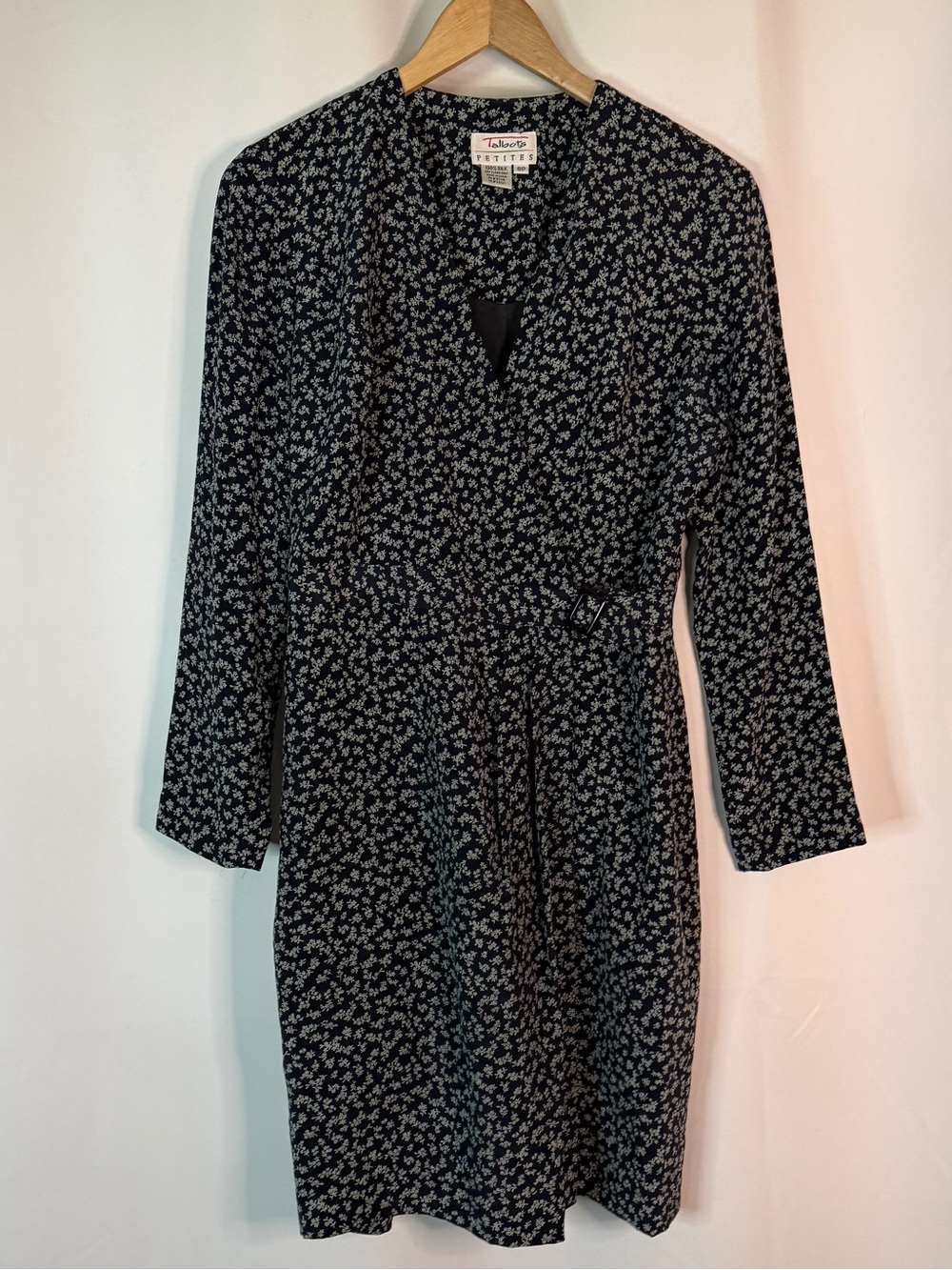 Talbots Petite Black Floral Wrap Dress - Silk, Long Sleeve